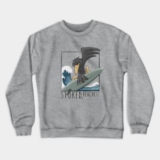 Stoked, Beaches! Surfer Crow Raven Surfing On Japan Wave Crewneck Sweatshirt